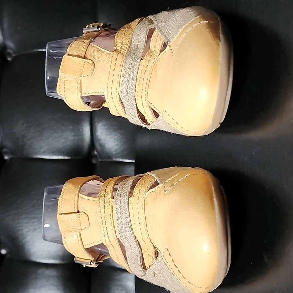 Khrio Yellow Fisherman T-Strap Leather and Canvas Sandal Women's EU 38 - Picture 4 of 11